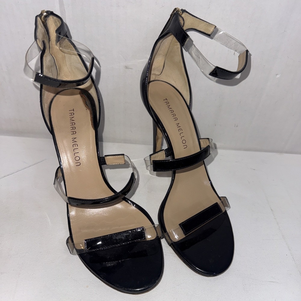 Tamara Mellon Black Clear Designer Quiet Luxury Minimalist Shoes Pumps Heels 38